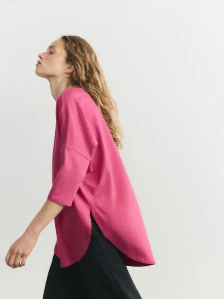 Reserved Tricou cu adaos de modal roz-fuchsia roz