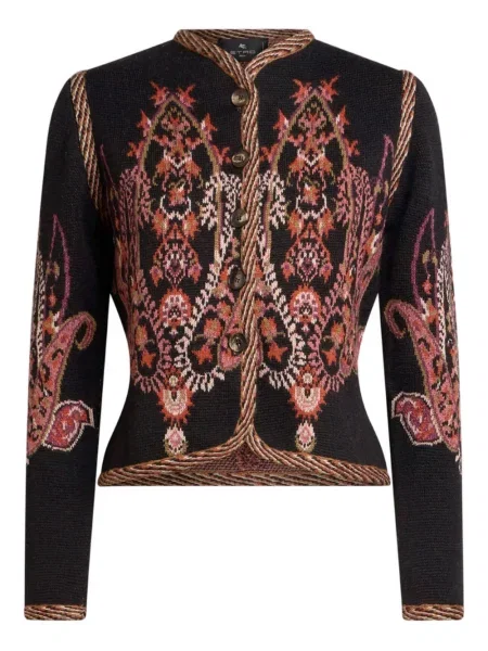 Cardigan Etro cu model paisley din jacard negru