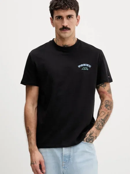 Tommy Jeans tricou din cu imprimeu negru