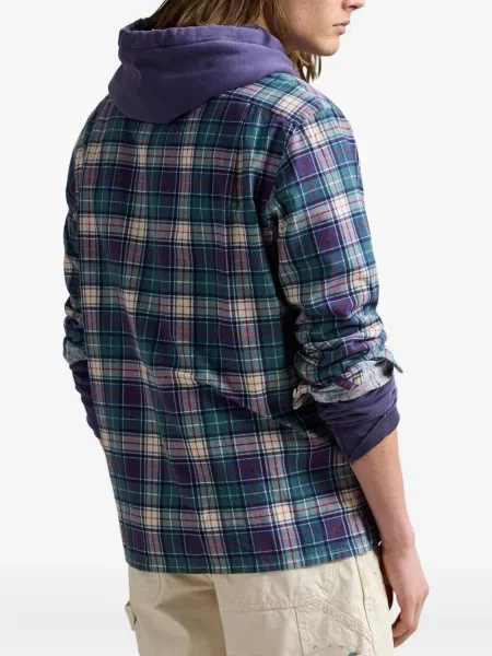 Ленена карирана риза Polo Ralph Lauren бродирана синьо