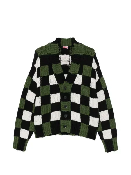 Cardigan Kenzo în carouri tricotate verde