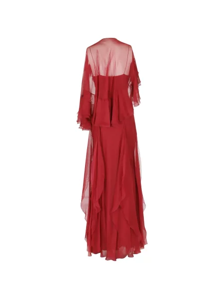 Rochie maxi Alberta Ferretti de mătase cu volane roșu