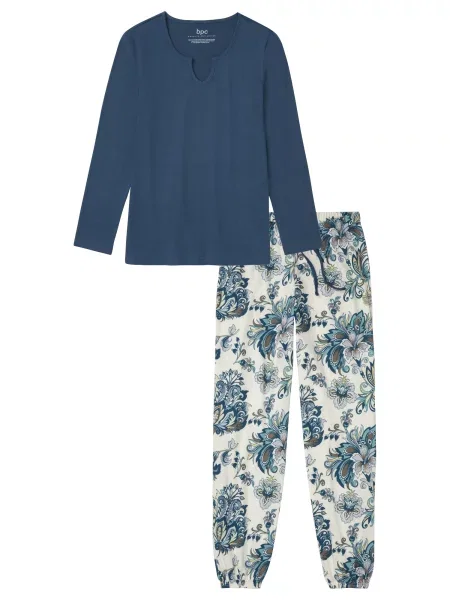 Bonprix Pijama albastru gențiană / galben deschis / verde deschis / lână alb