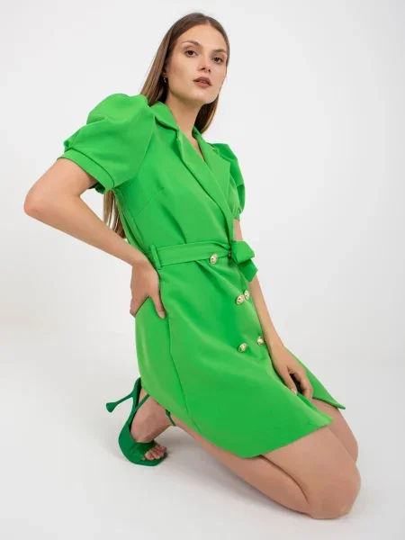 Rochie de cocktail Fashionhunters cu mâneci scurte eleganta scurtă verde