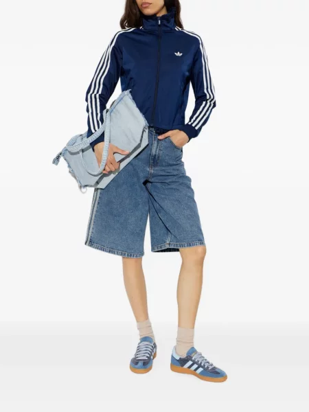 Pulover Adidas cu dungi cu broderie din satin alb