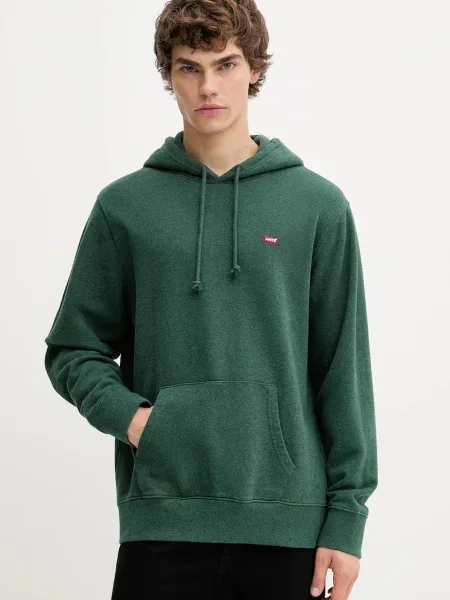Bombažen pulover Levi's s kapuco zelena