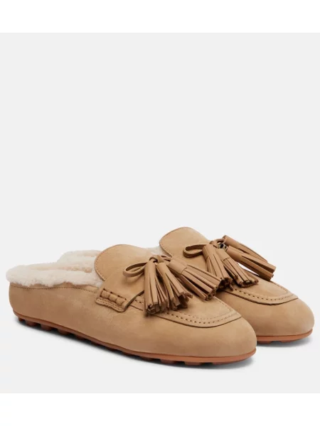 Papuci tip mules Hogan din piele bej