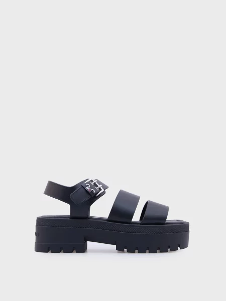 Шкіряні босоніжки Tommy Jeans з ремінцями чорні