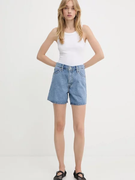 Levi's szorty jeansowe gładkie high waist niebieski