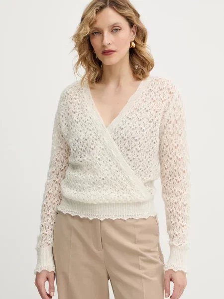 Twinset pulover cu adaos de mohair bej