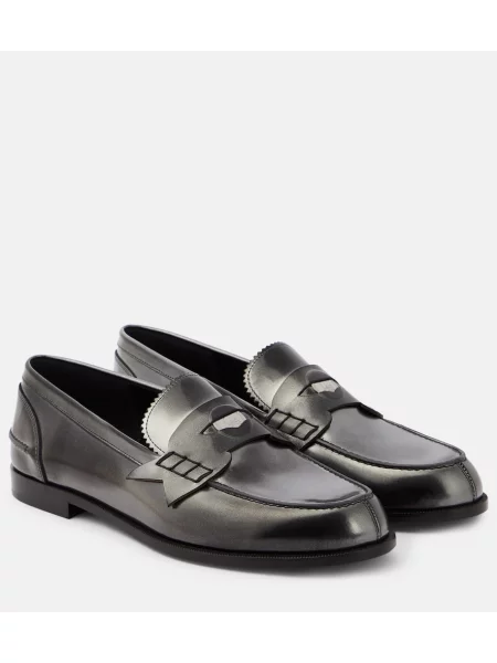 Pantofi loafer Christian Louboutin din piele argintiu