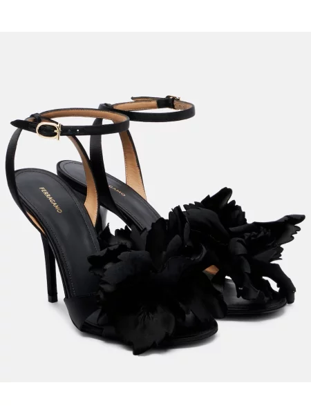 Sandale Ferragamo din satin cu model floral negru