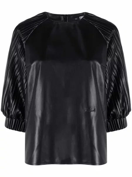 Top Karl Lagerfeld din piele plisat negru