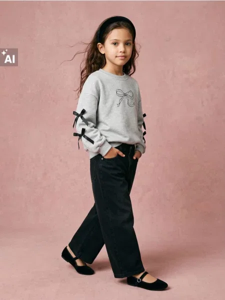 Sinsay Mikina crewneck s bavlnou a motivem mašlí šedá