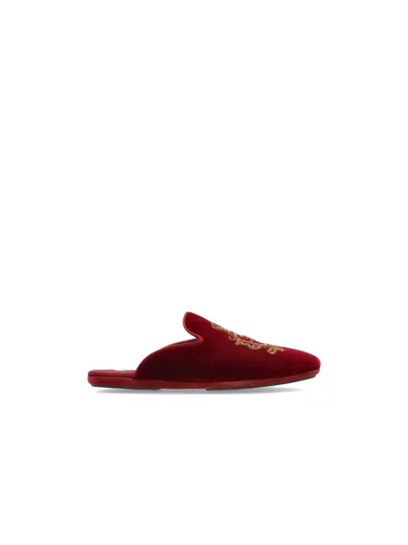 Haftowane klapki Dolce And Gabbana skórzane czerwone