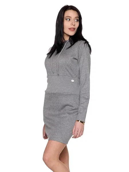 Leone Glam Winter prążkowana sukienka z kapturem szara