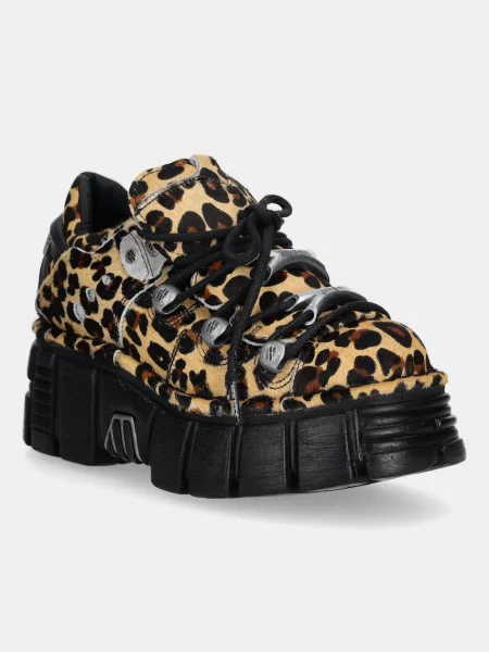 New Rock sneakers din piele întoarsă Pelo Leopardo Cuero M Tower Negro Lateral maro