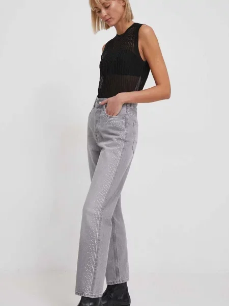 Džíny Pepe Jeans STRAIGHT JEANS UHW SPARKLE high waist šedé