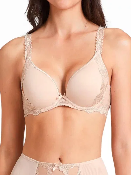 Однотонный бюстгальтер с вышивкой бежевий