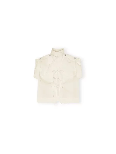 Koszula Ganni ze stretchu beżowa