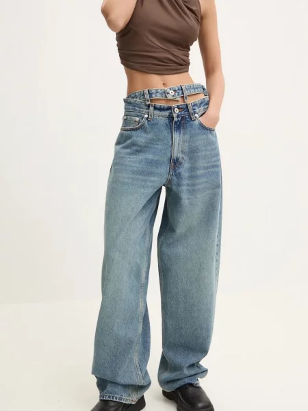 Дънки Y/Project EVERGREEN MULTI WAISTBAND JEANS с висока талия синьо