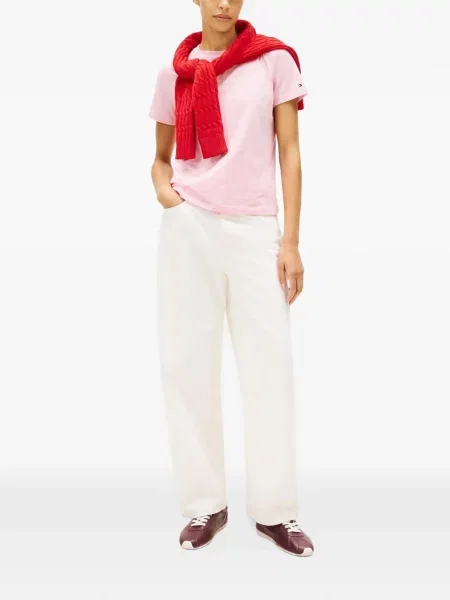 Tricou Tommy Hilfiger cu autograf roz