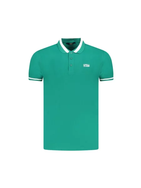 Koszulka polo Cavalli Class klasyczna z kołnierzem zielona