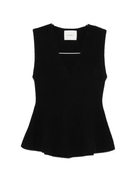 Top Lisa Yang tricotate cu decolteu în V negru