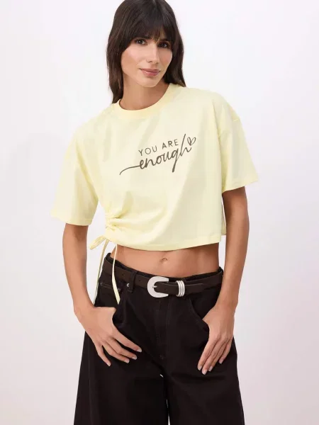 Trendyol Tricou galben deschis / metalic gri