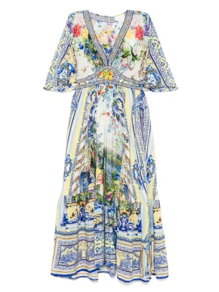 Rochie maxi Camilla de mătase de costum albastru