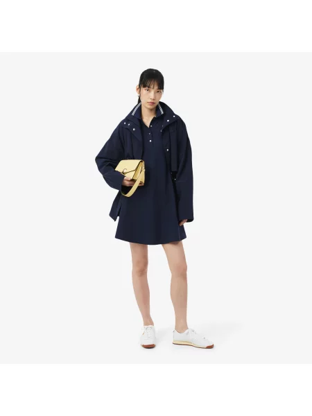 Lacoste Organiczna Sukienka Z Kołnierzykiem Polo Z Krótkim Rękawem Flare Fit granatowa