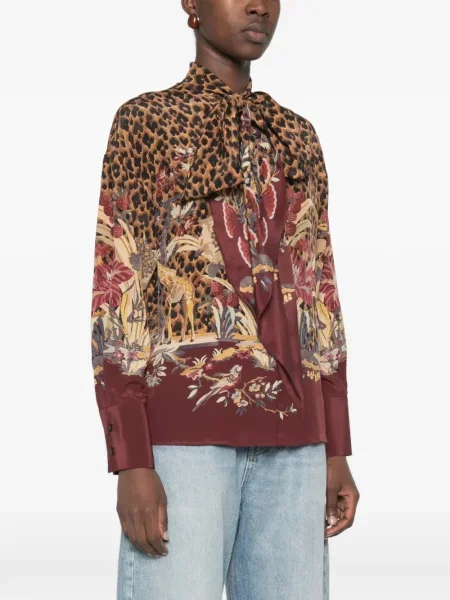 Bluză Etro cu funde cu model leopard maro