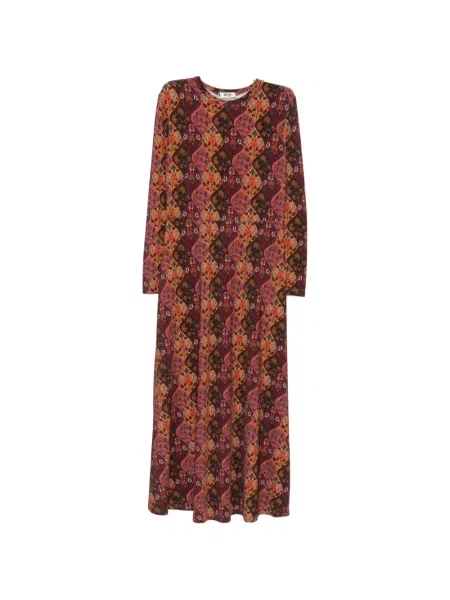 Lung rochie midi Siyu cu model floral cu imagine maro
