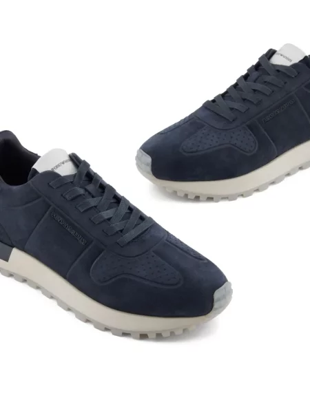 Sneakerși Emporio Armani cu autograf albastru