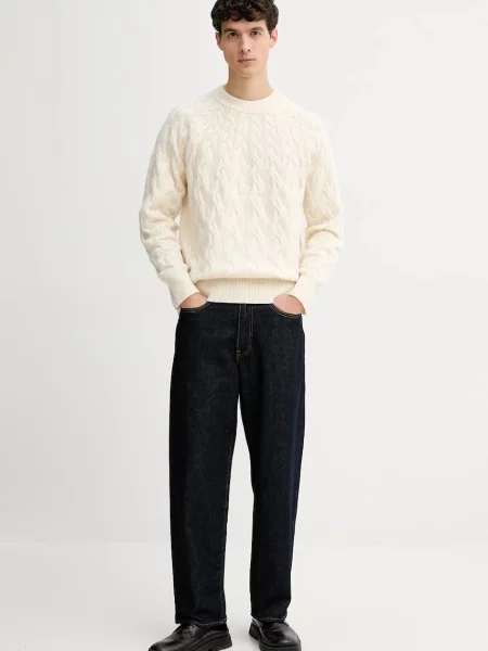 Calvin Klein sweter z dodatkiem wełny beżowy