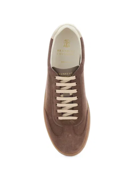 Fűzős szarvasbőr sneaker Brunello Cucinelli barna