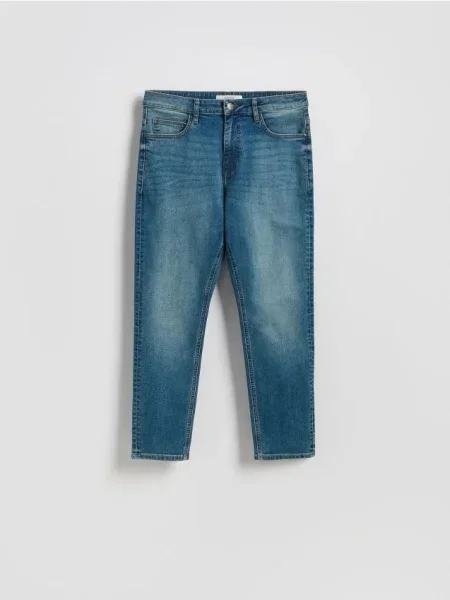 Reserved Blugi carrot slim cu efect prespălat indigo jeans