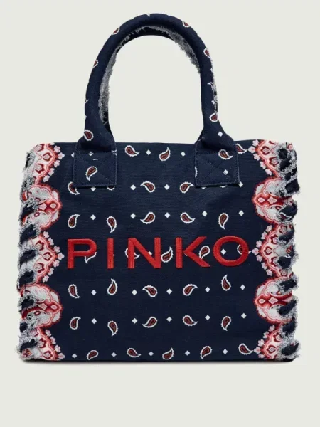 Pinko Geantă de plajă Canvas Tote albastru