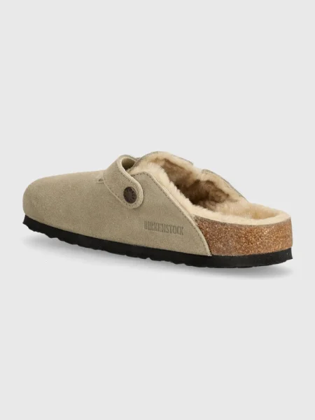 Semišové pantofle Birkenstock Boston Shearling béžová