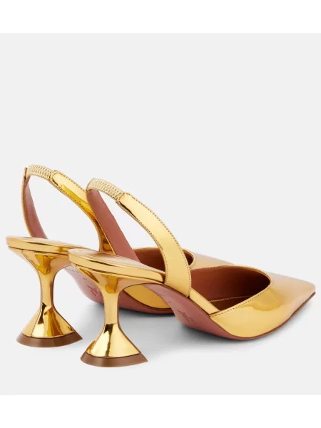 Pantofi cu toc Amina Muaddi din piele slingback auriu