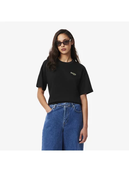 Lacoste T-Shirt Z Okrągłym Dekoltem Relaxed Fit czarny