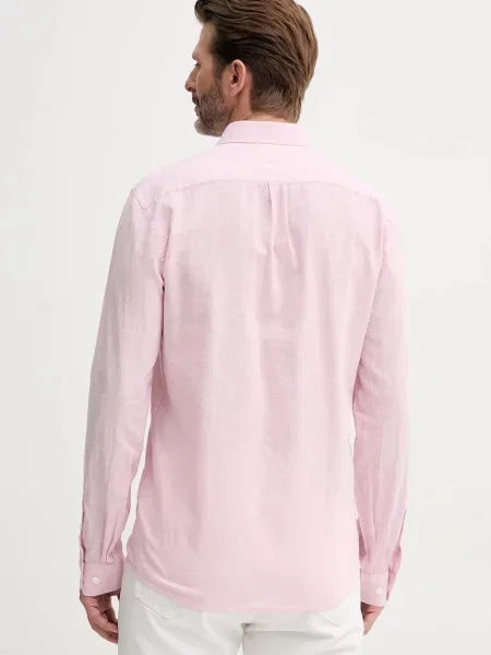 Lindbergh cămașă de in bărbați cu guler button-down relaxed roz