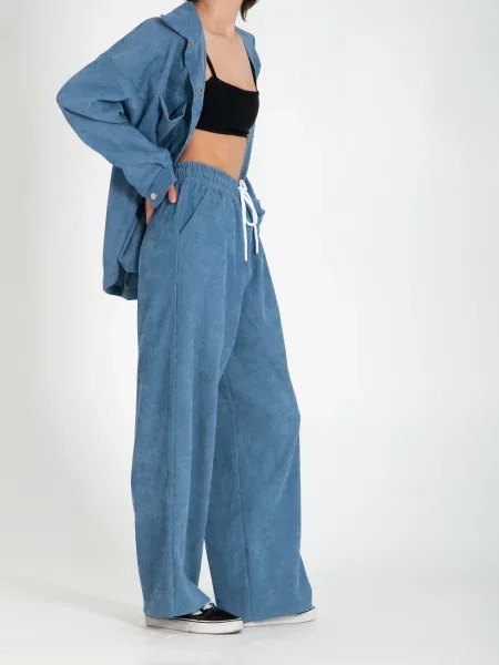 Замшеві Штани палаццо IJ ij-pants-wide-velvet-blue блакитний сині
