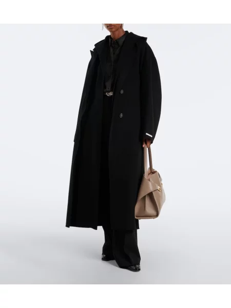 Palton Sportmax de lână cu glugă negru