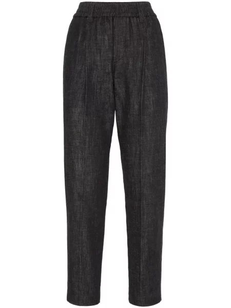 Blugi conici Brunello Cucinelli cu talie înaltă negru