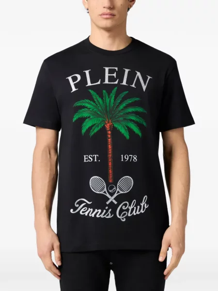 Τένις μπλούζα Philipp Plein με στρογγυλή λαιμόκοψη μαύρο