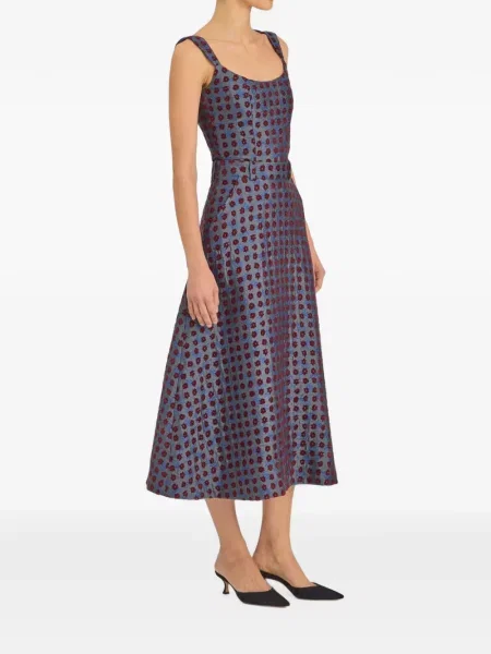 Top Markarian cu model floral din jacard albastru