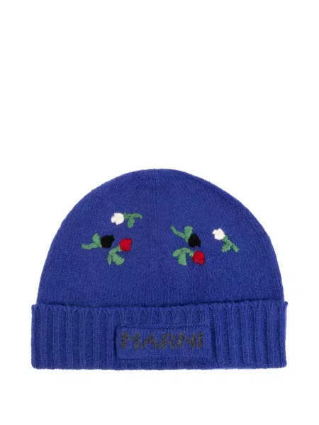 Căciulă Marni de lână cu model floral albastru