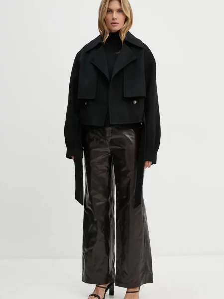 Nanushka płaszcz wełniany SATOYO przejściowy oversize czarny