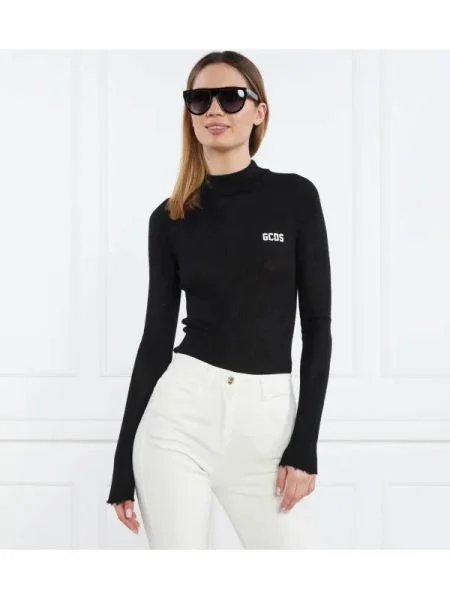 GCDS Pulover GCDS BASIC TURTLENECK | Skinny fit cu adaos de lână negru